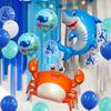 Ocean Animal-themed Birthday Happy Balloon Set - Crab, Shark, Blue Sequined Ocean Balloons - Birthday Party Decoration for Celebration