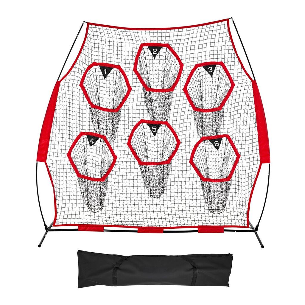 2438.4x2438.4mm Football Trainer Throwing Net, Training Throwing Target Practice Net with 6 Target Pockets, Knotless Net Includes Straps and Portable