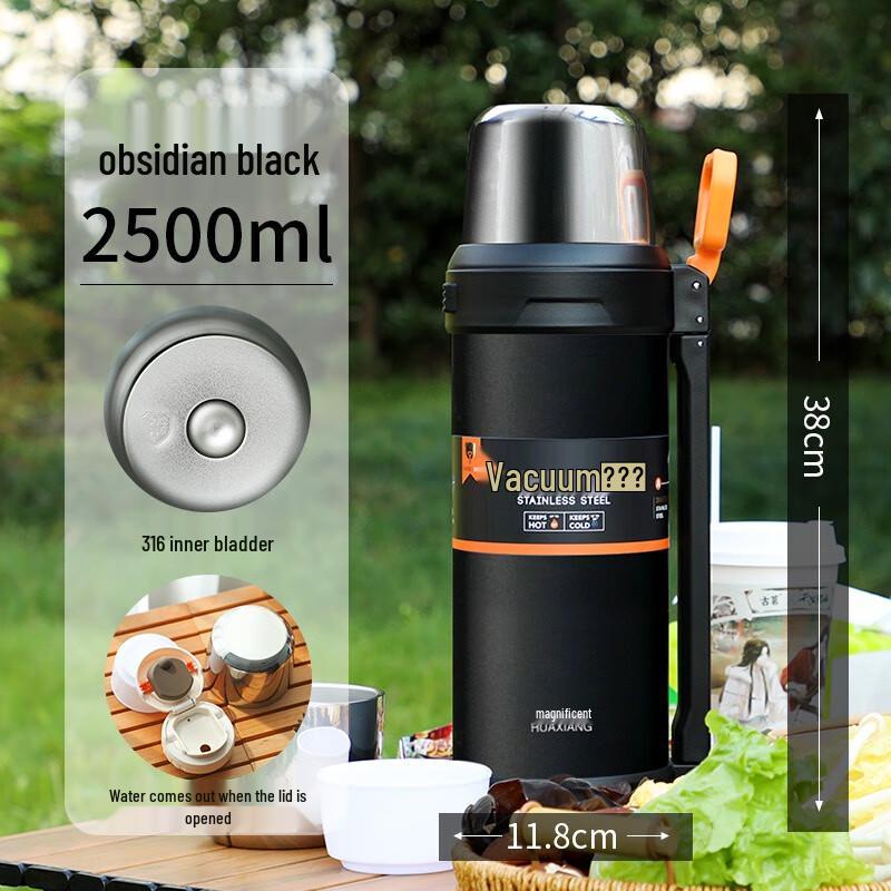 Hoaor 2.5L Stainless Steel Vacuum Flask, Obsidian Black