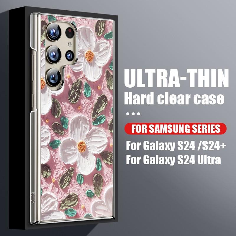 Do Samsung S24 S22 Ultra Plus S23 S21 S20 Fe A55 A35 A25 A15 A54 A34 A53 5g Relief Olej Malowanie Kwiaty Wzór Wstrząsoodporny Pc Twardy Smukły Telefon Etui