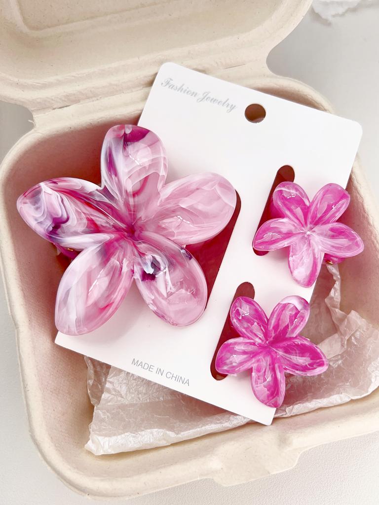 3 Pcs Hawaiian Hair Claw Clip for Women,Flower Marble Vein Hairpin Barrette Summer Vacation Beach Cute Fashion Hair Accessories