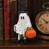 Halloween Table Centerpiece Vintage Ghost Figurine, Cute Spooky Resin Statue with Pumpkin Black Cat Ornament Bucket And for Indoor Kitchen Home Decor