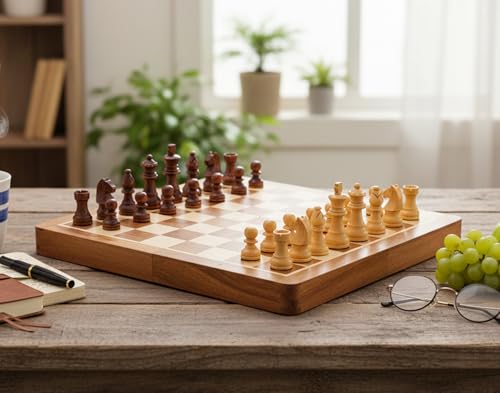 StonKraft Handcrafted Premium Wood 31 x 31 cm Chess Set - Rosewood Folding Magnetic Set with Storage