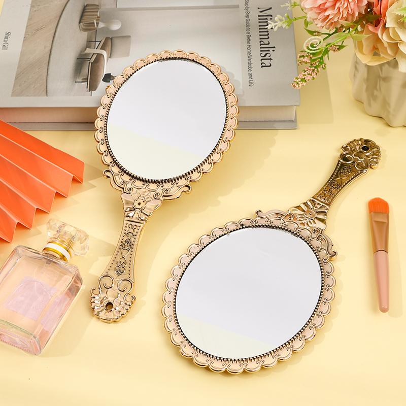 Miroir de maquillage de style classique miroir Miroirs dorés Miroir de maquillage à main manche Grande quantité peut être personnalisé