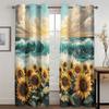 3D Oil Painting Sunflower Ocean Curtains Blue Sky Sunrise Bedroom Living Room Balcony Kitchen Decorative Curtains 2 Panels