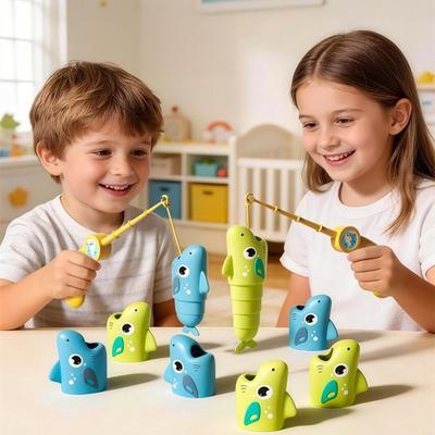 1 Set Kinder Angelbrettspiel-Kit mit 2 Angeln 8 Einziehfischen Lineal Kleinkinder Jungen Mädchen Pädagogisch Mehrspieler Interaktives Angelspielzeug