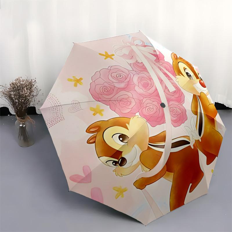 Chips and Dale, Flowers Themed Automatic Opening and Closing Umbrella, Brightly Colored 8-rib Portable Umbrella, Suitable for Men and Women, A Perfect