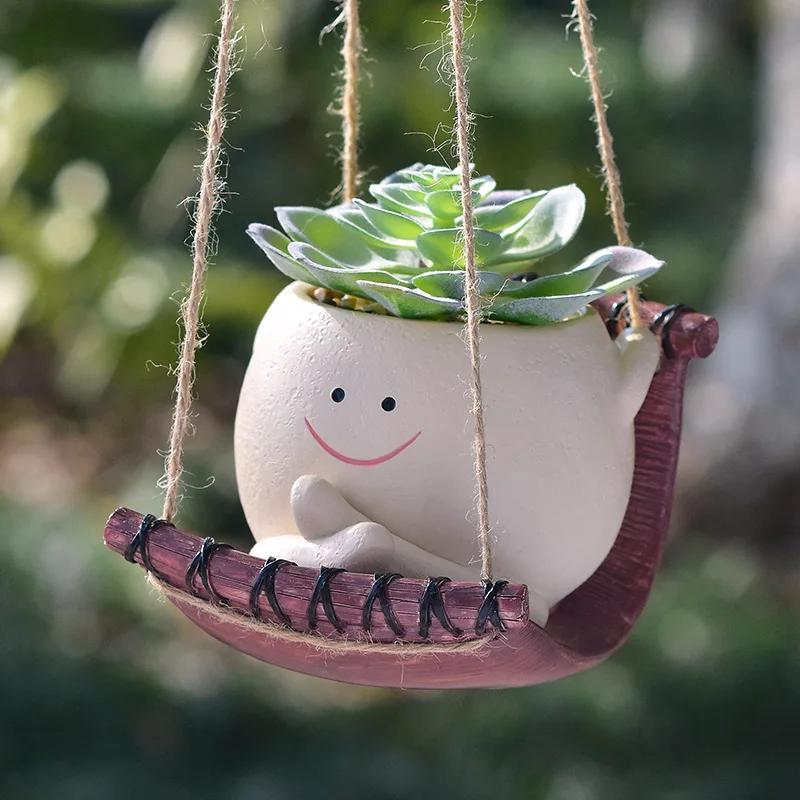 Cute Crescent Succulent Flower Pot Garden Courtyard, Micro Landscape Hanging Pieces Small Potted Plants Resin Crafts