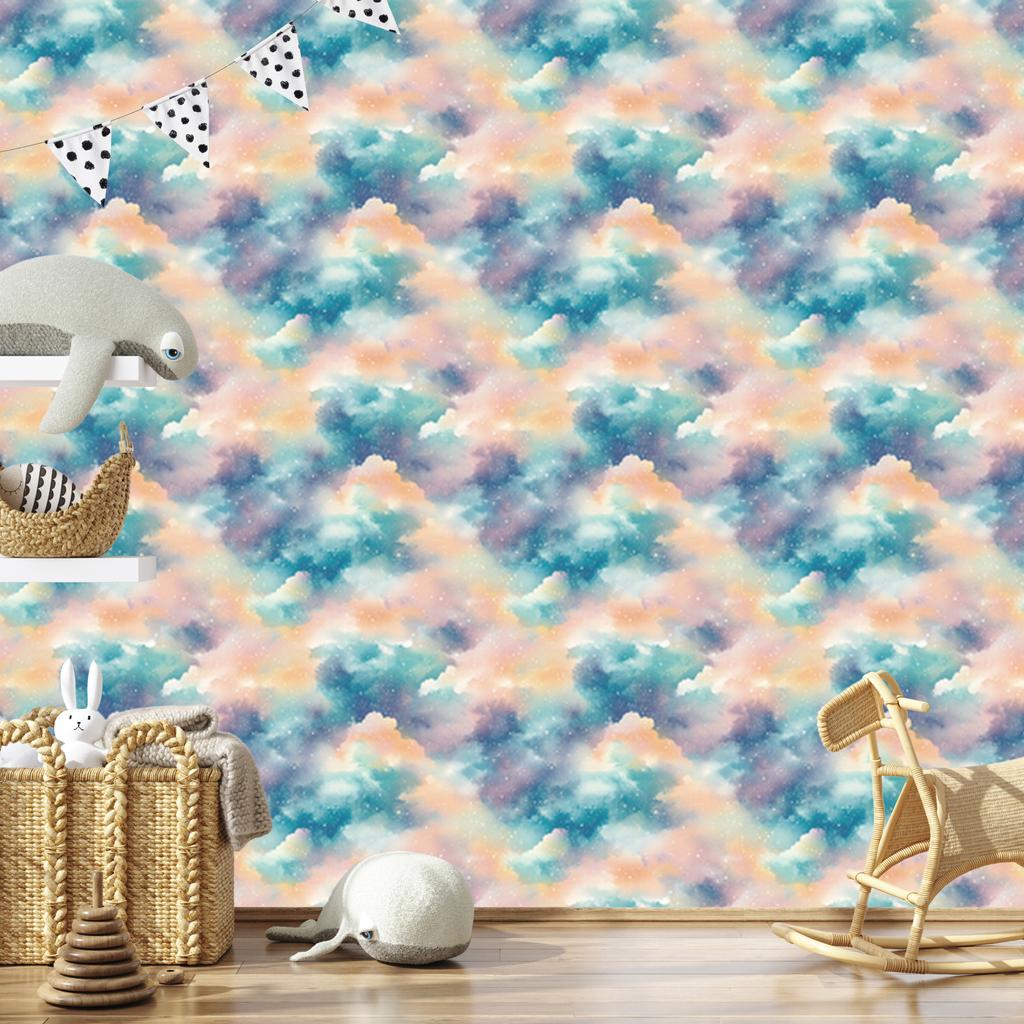 Watercolor Galaxy Wallpaper Turquoise and Cream for Living Room and Bedroom 50x1000