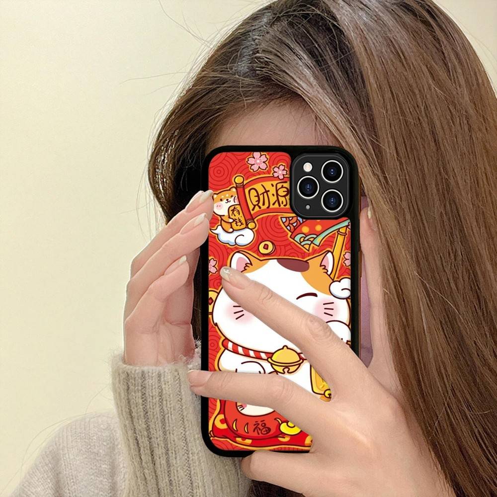 Maneki Neko Lucky Money Cat PC+TPU Phone Case For IPhone 11 12 13 14 15 16 17 Plus Pro Max Cover