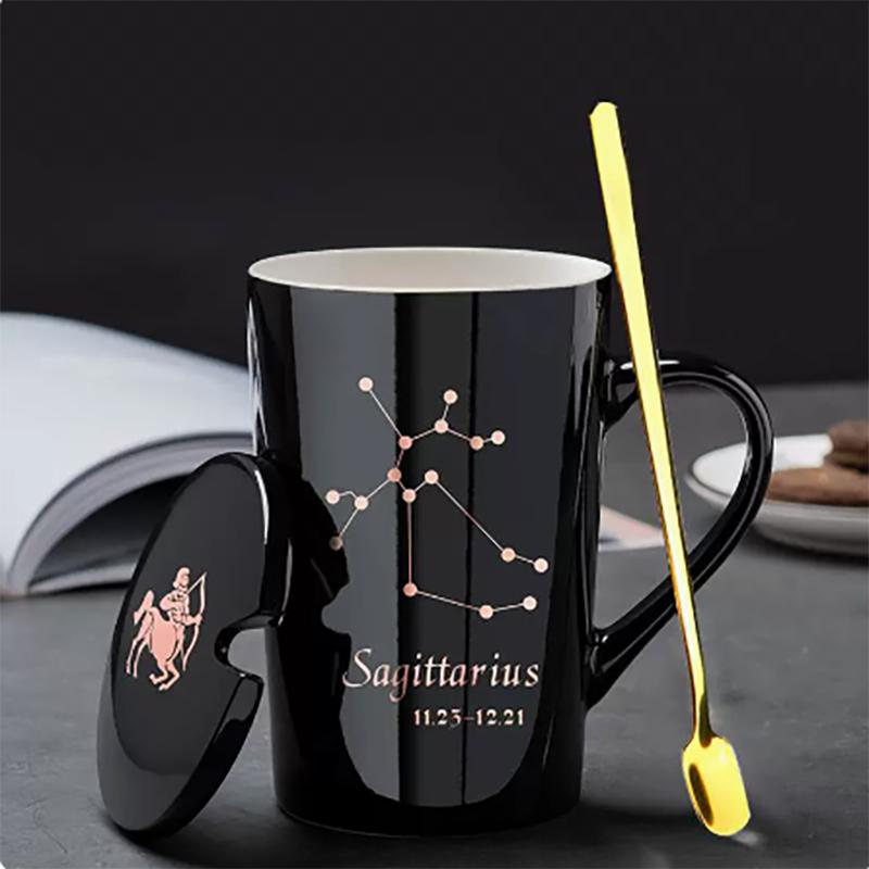 400ml 12 Constellation Mug with Lid Spoon Large Capacity Japanese Ceramic Water Cup Home Office Male and Female Couple