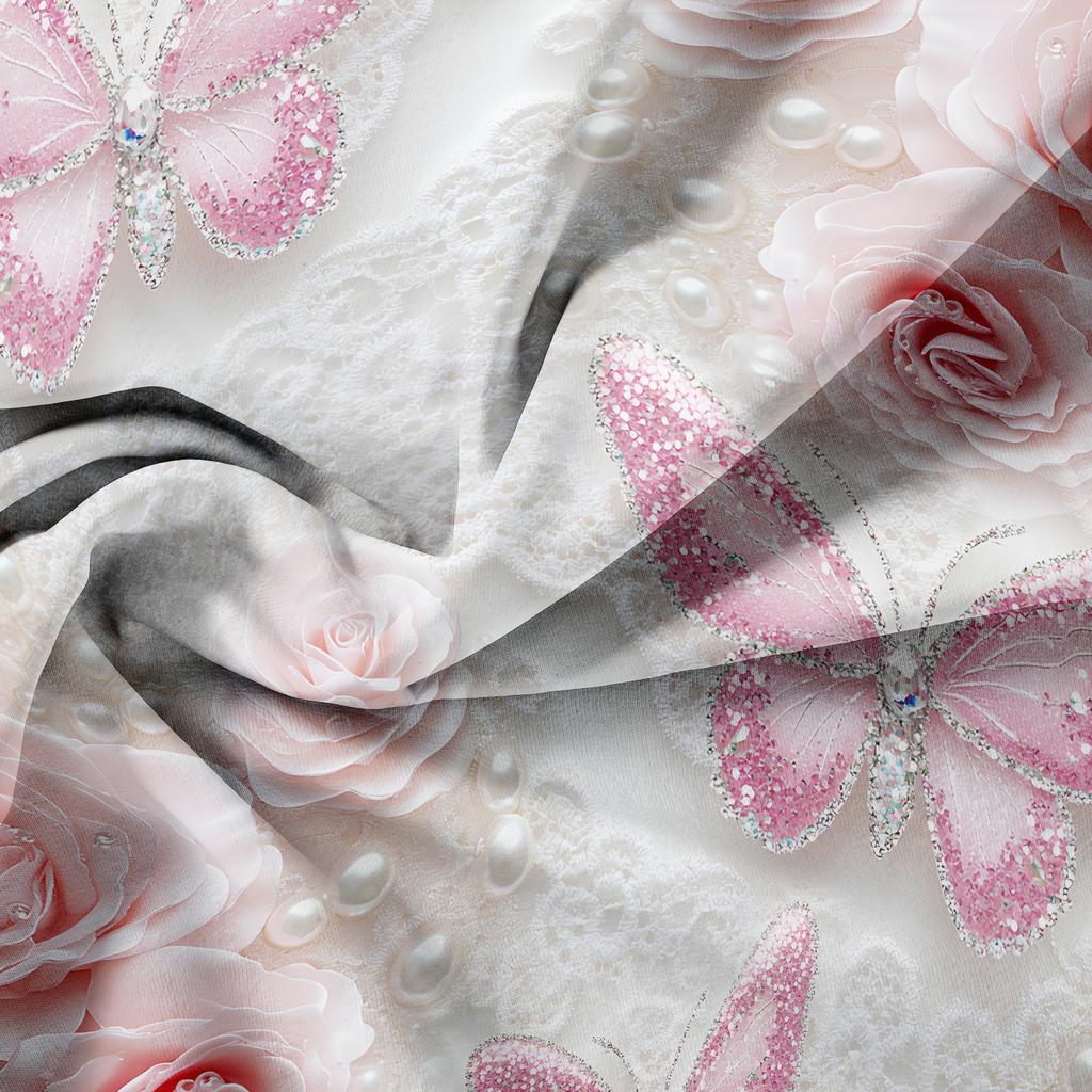 3pcs Set Valentine'S Day Romantic Pink Rose Pearl Butterfly High-Definition Printed Duvet Cover Luxurious And Romantic Bedding