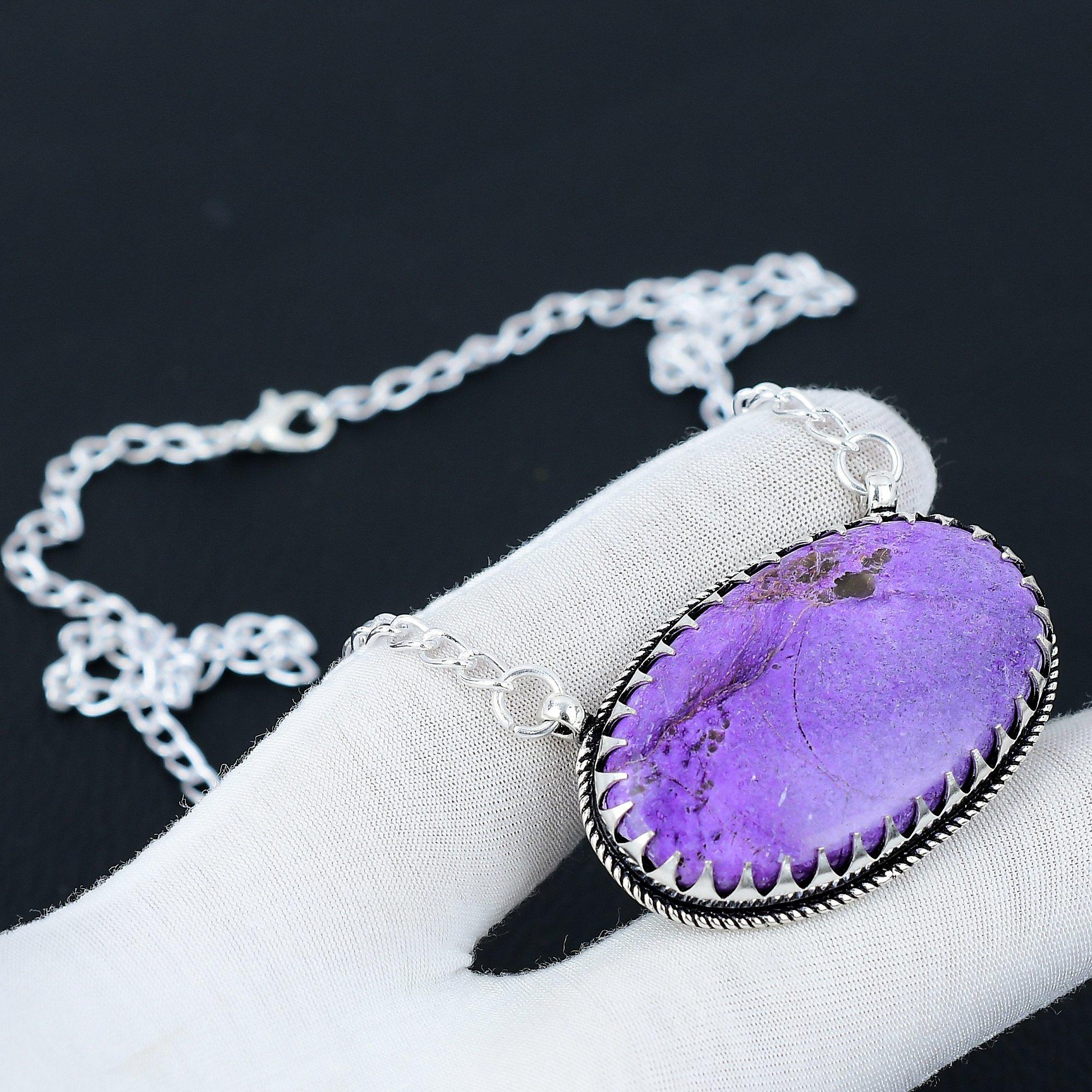 

Ожерелье с драгоценными камнями из пурпурита, подвесное ожерелье из стерлингового серебра 925 пробы с натуральным пурпуритом для свадебного подарка, серебряное ожерелье для женщин 20