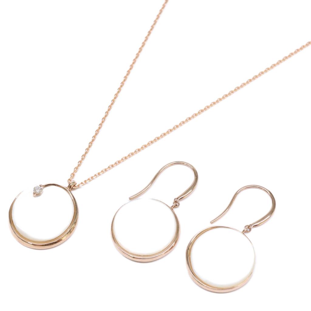 STAR JEWELRY 18K 0.03ct Diamond Mother of Pearl Necklace & Earring Set Necklace Pink goldUsed