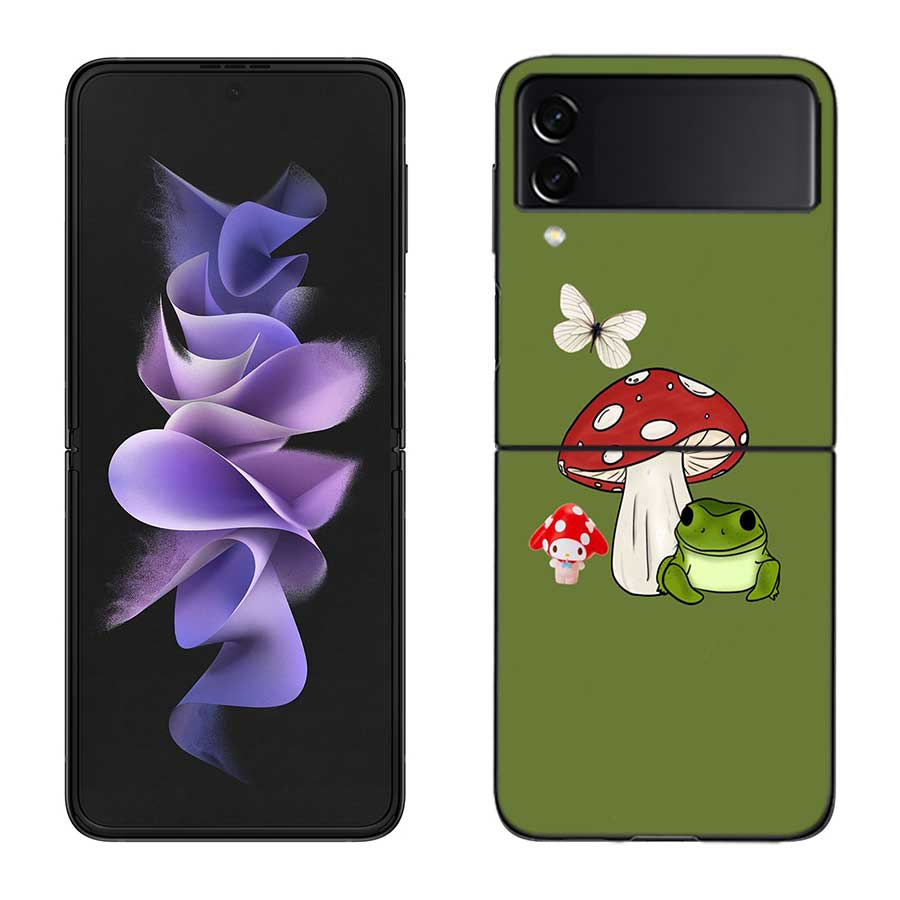 Cottagecore Frog Aesthetic Case For Samsung Z Flip 6 5G Galaxy Z Flip 5 4 3 5G Black Hard Cell Phone Cover Luxury PC Shell Coque