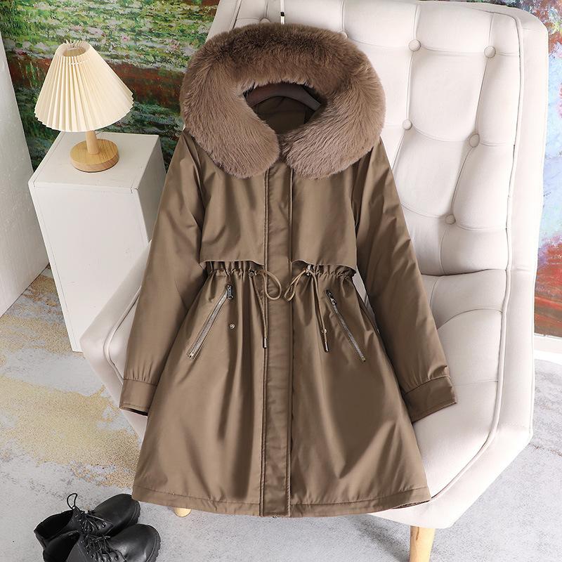 Pie overcome the new women's medium and long cotton-padded clothes, winter velvet cotton-padded jackets, and large fur collar jackets.