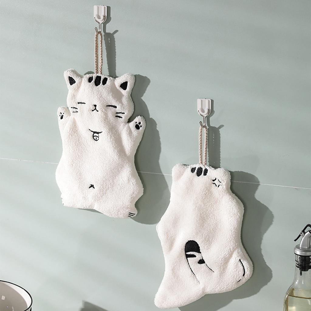 Cute Cartoon Cat Towel Coral Fleece Hanging Non-shedding Bath Towel Strong Water Absorption Small Towel for Bathroom