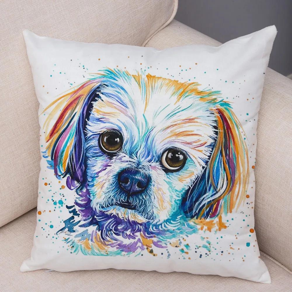 Style Cute Watercolor Pet Dog Pillow Case Decor Cartoon Animal Pillowcase Soft Plush Cushion Cover for Car Sofa Home xcm