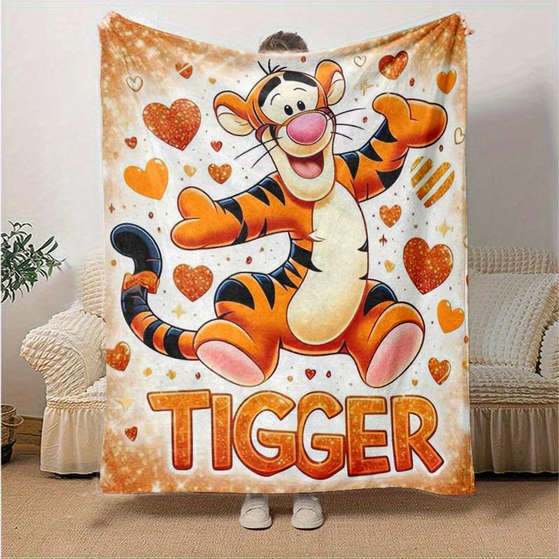 1pc. Cute Tigger Cartoon Blanket, Soft Tiger Pattern Throw for Home Decor, Gift Idea, Soft Flannel Throw Blanket, Versatile & Cozy for Bedroom, Suitab 130x150cm