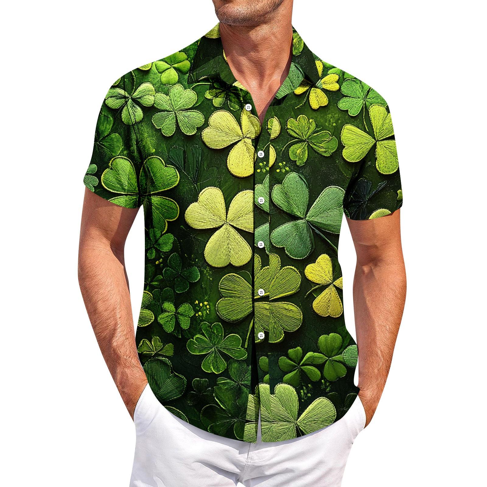 

Чоловіча повсякденна сорочка з короткими рукавами. Стильна чоловіча сорочка St. Патрік Принт L армія зелений колір