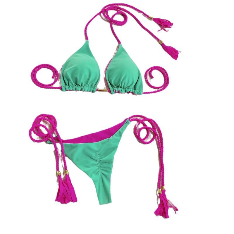 Swimsuit female hottie bikini split sexy triangle double-sided contrasting beach bikini swimsuit three-point style