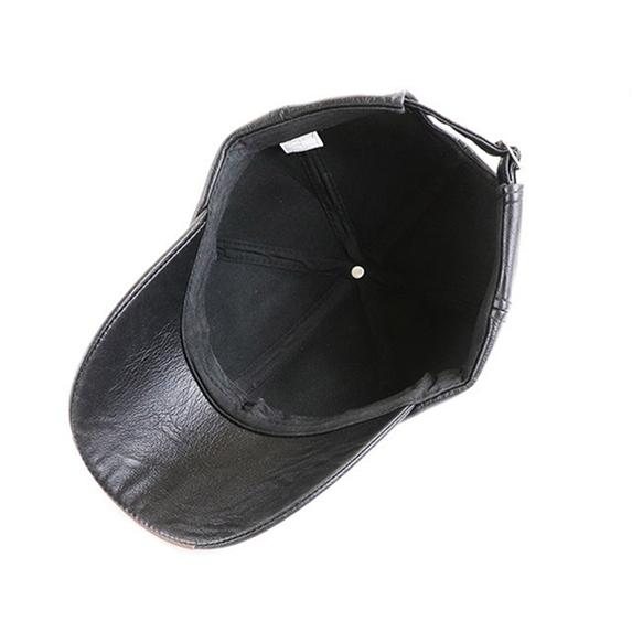 Men's Casual Leather Baseball Cap with Plus Velvet Lining for Autumn and Winter