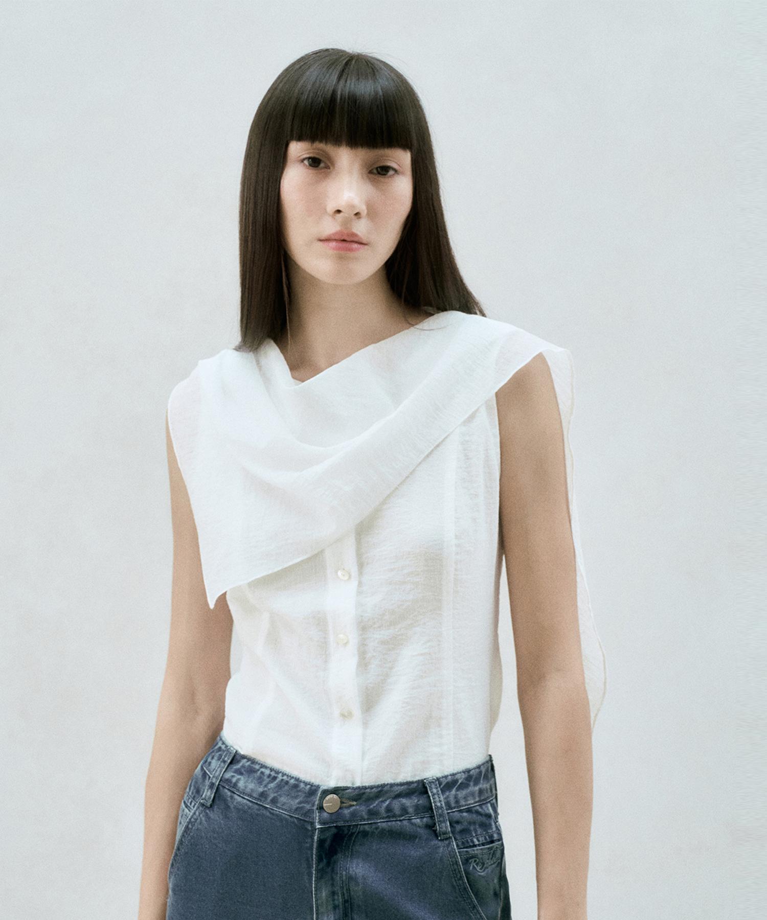 Rie Draped Scarf Sleeveless Blouse White White/S