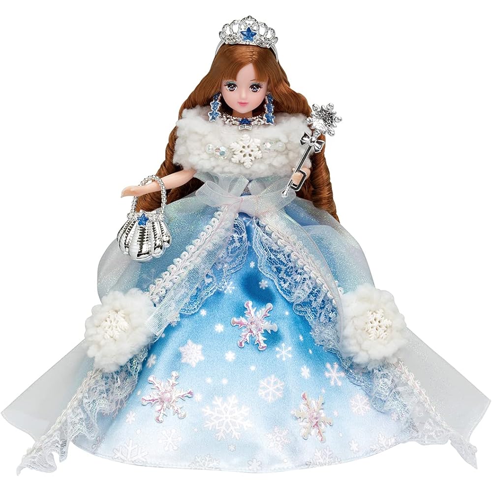 Licca-chan Dream Princess Frozen Crystal Dress for Girls, Elegant Design, Sparkling Details, Dress-Up Costume