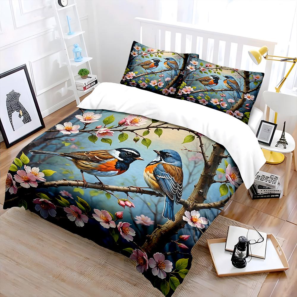 Two Birds On Blooming Tree Print Soft Comfortable Duvet Cover Bedding Set Included 1*Duvet Cover 2*Pillowcases Luxury Gifts