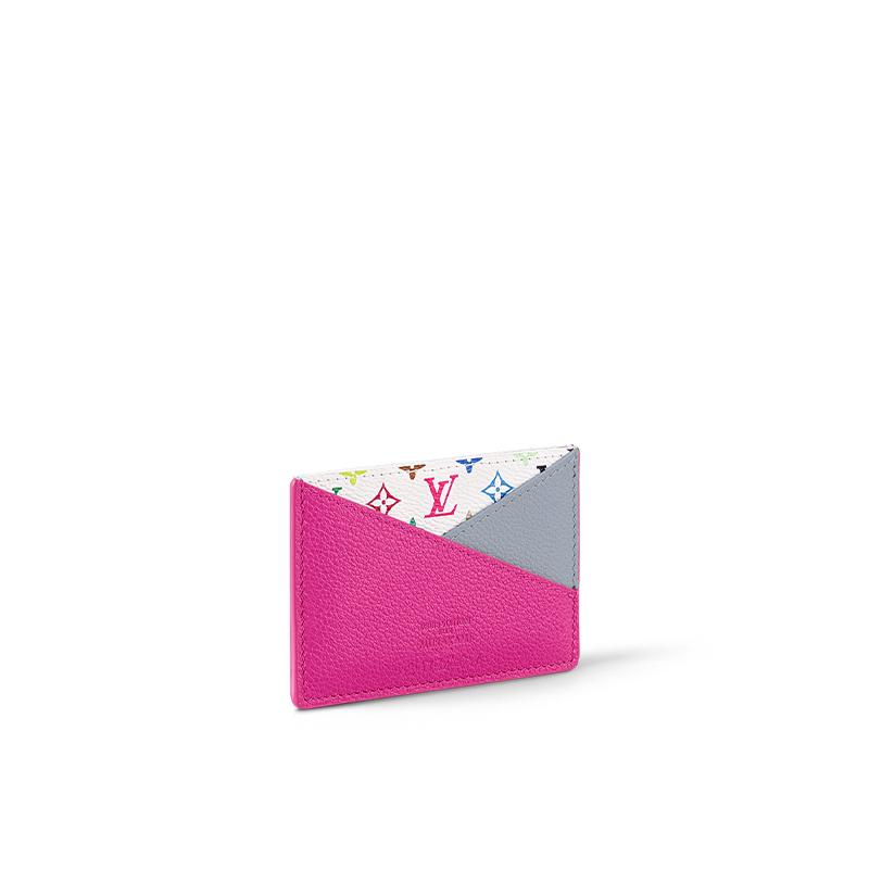 Louis Vuitton X Takashi Murakami Criss-Cross Letter Logo Color Block Design White Tricolor Leather Card Holder Women Accessories Rose M14091