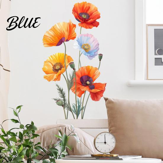 Waterproof Floral Window Clings 2Pcs Watercolor Flower Wall Stickers PVC Decals Peel And Stick DIY Murals for Home Art Decor Removable Orange Vinyl