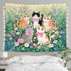 Cute Cat Tapestry for Bedroom, Flower Tapestry Anime Tapestry Wall Hanging With, Gifts for Cat Lovers, Cats Wall Art for Bedroom