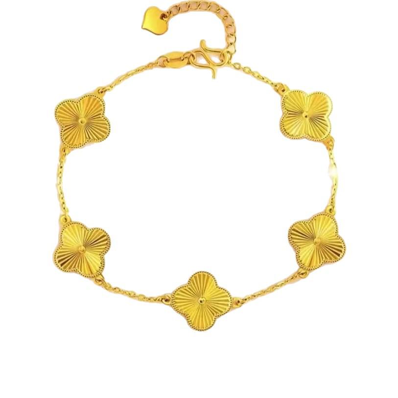 Браслет с четырехлистником и пятилистником с позолотой Xiaohongshu Douyin: Элегантный, Универсальный, Высококачественный Браслет для Женщин. золотой