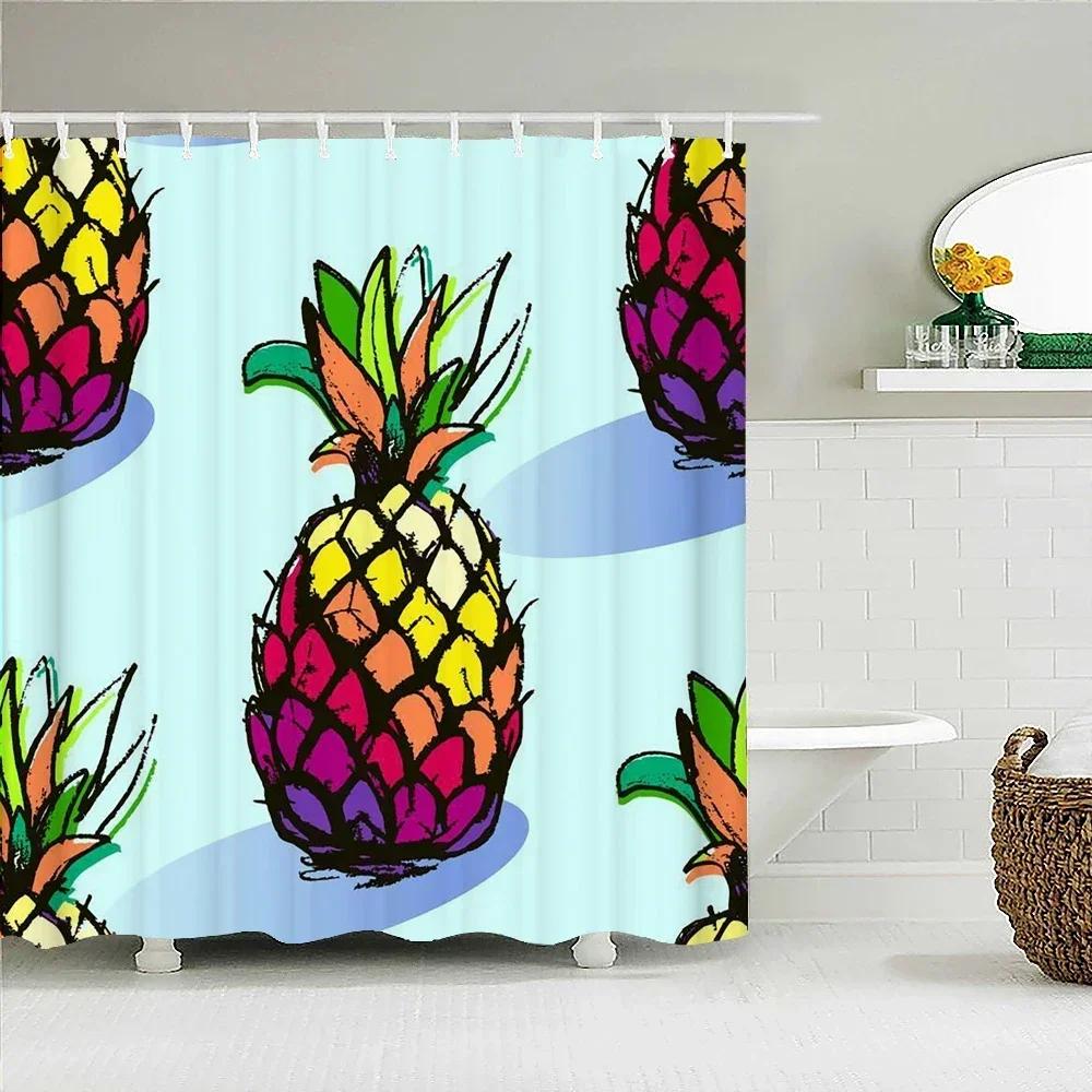 Tropical Fresh Fruit Shower Curtain Bathroom Waterproof Polyester Lemon Pineapple 3D Printing Curtains For Bathroom Shower