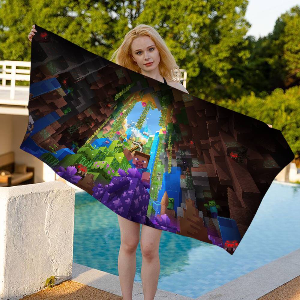Retro Game M-Minecraft Beach Towel Colorful Bath Towels for Girl Microfiber Quick Dry Custom Sand Free Beach Yoga Spa Gym Pool