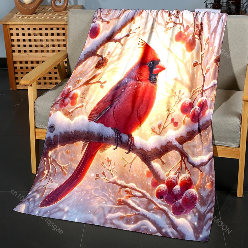 

Red cardinal on snowy branch pattern Blanket Flannel Material Soft Warm for All Seasons Home Outdoor Camping Picnics RV 75x100cm
