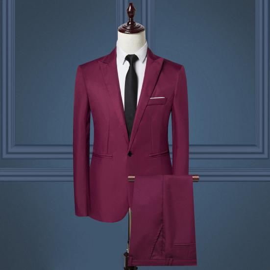 2ks/sada Muži Business Outfit Klopa Dlouhý rukáv Jednořadový oblek Kabát Jednobarevný oblek Kalhoty Set Slim Fit Workwear