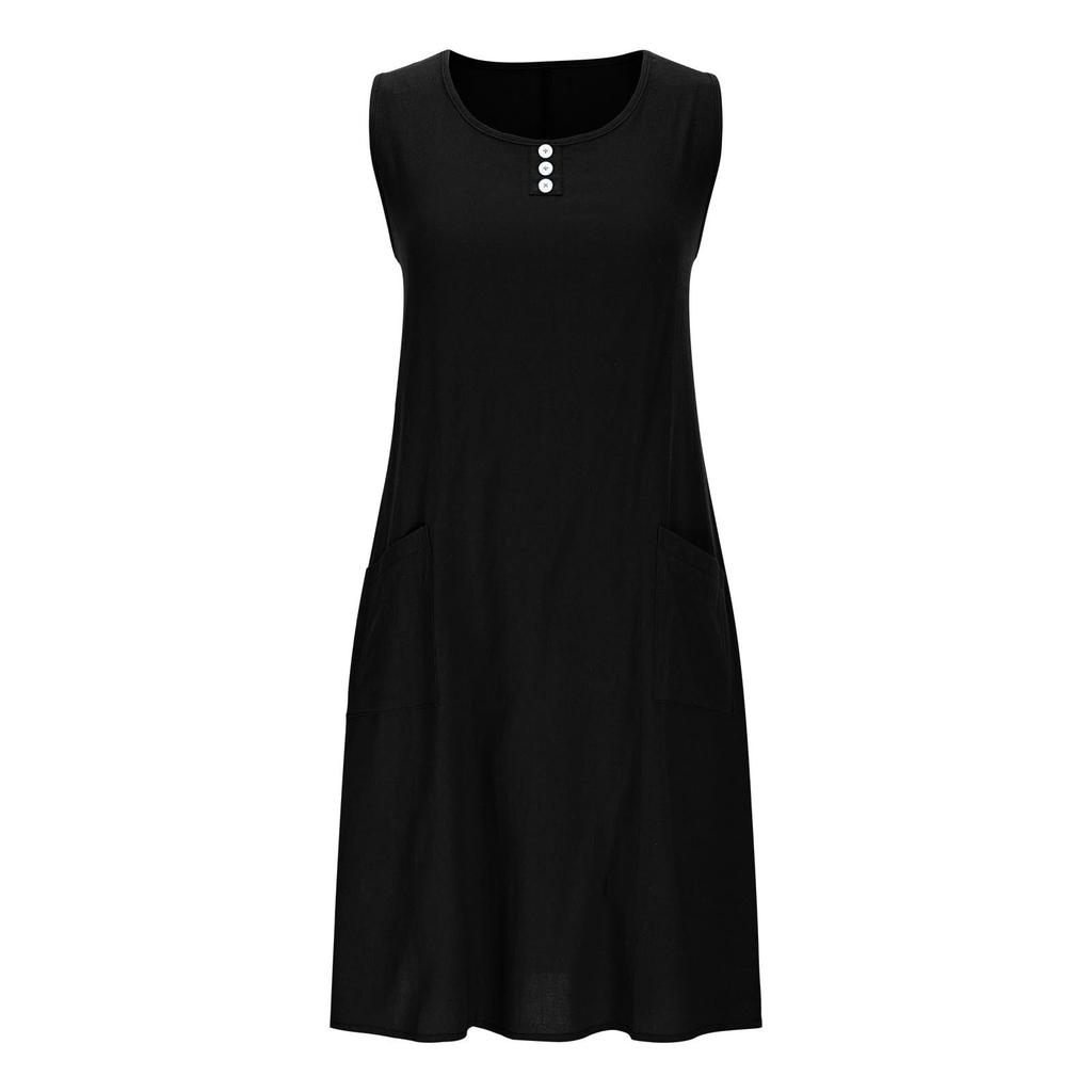 Fashionable Women's Cotton And Linen Loose Pocket Women's Dress