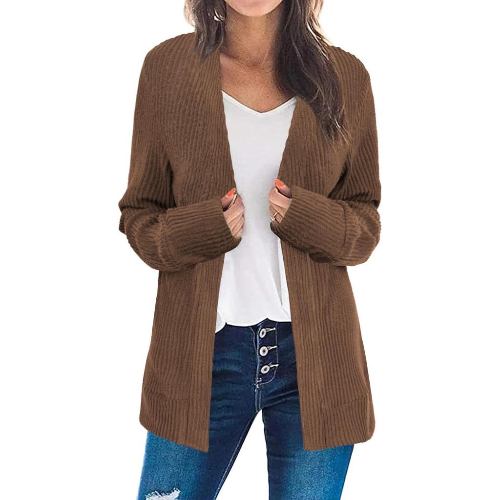 Women's Casual Fashion V-Neck Color Long Sleeve Knit Coat