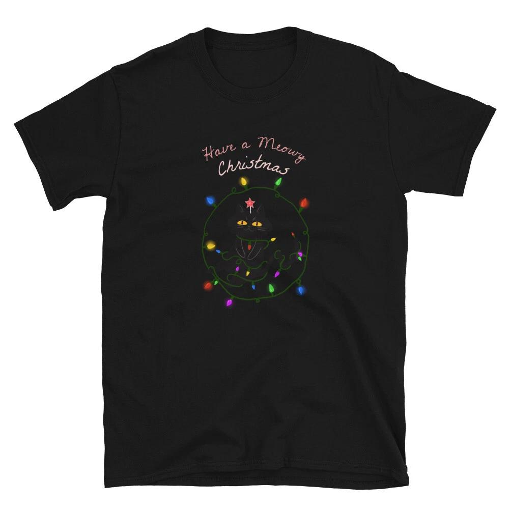 Have A Meowy Christmas Cute Cat Funny Animal Kitty Cats T-Shirt XL