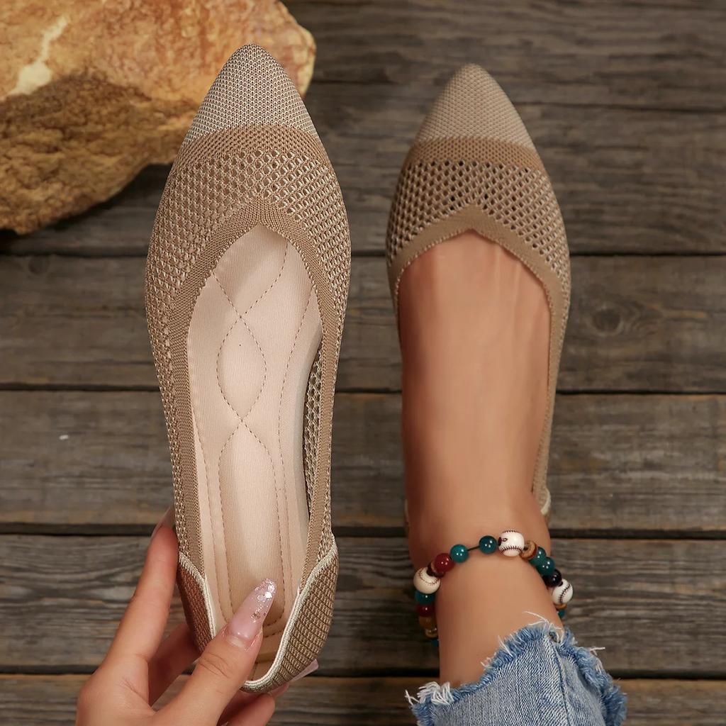 Women's Flat Shoes Fashion Leisure Comfortable Walking Large Size Pointed Shallow Elastic Knitting Face Versatile