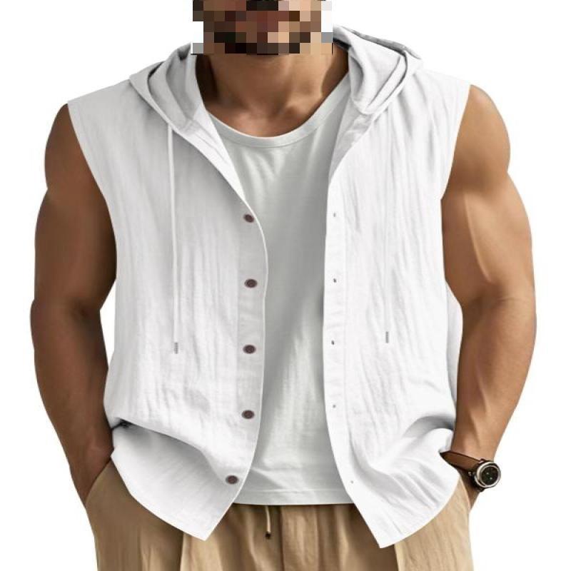Men's Hooded Sleeveless Shirt Cotton Slim Fit Pullover