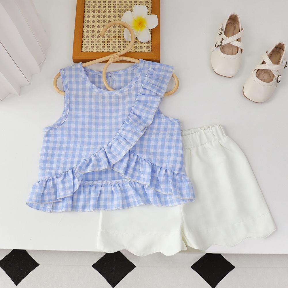 Summer Girls Princess Two Piece Set Baby Summer Clothes Fashionable Kids Outfit 90cm синий