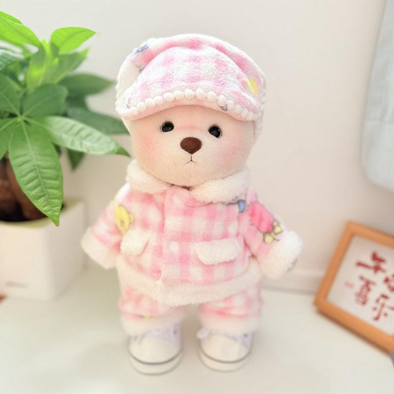 Medium Bear Outfit - Blue Pink Striped Carrot Overalls Set