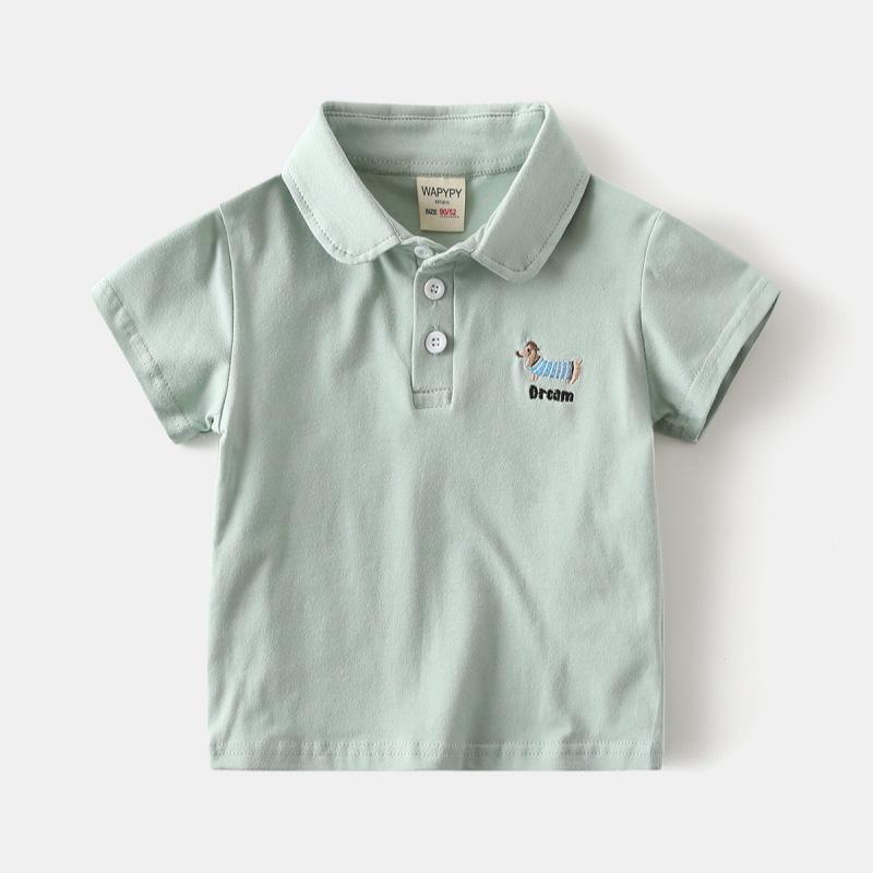 

Мальчиковая футболка с коротким рукавом Летняя одежда Детская рубашка поло Детская корейская универсальная футболка 100 зелёный