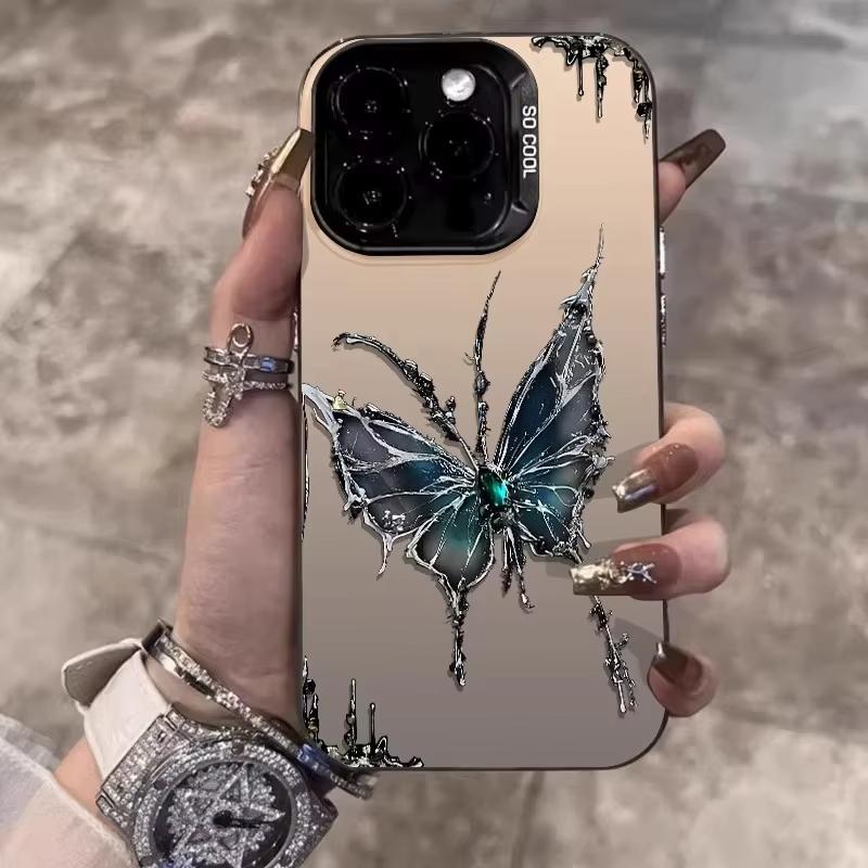Dark Blue Butterfly Art Phone Case for iPhone 17 16 15 14 13 12 11 Series Pro Max Plus