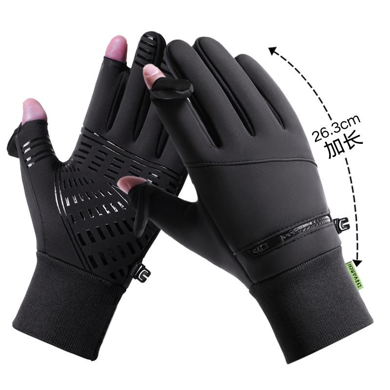 Men's Winter Windproof Waterproof Fingerless Touchscreen Cycling Gloves - Warm Fleece for Outdoor Sports