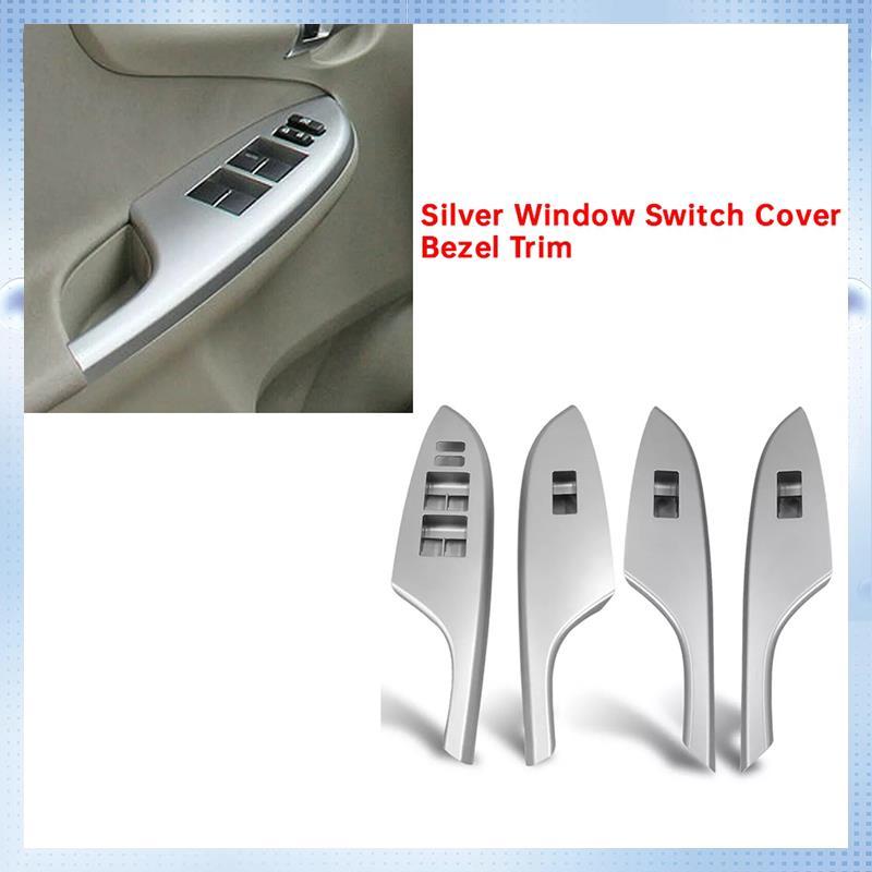 N62R-4PCS Car Silver Window Switch Cover Bezel Trim 74232-02630 74231-02620 For Toyota Corolla 2007-2013 Armrest Upper Panel