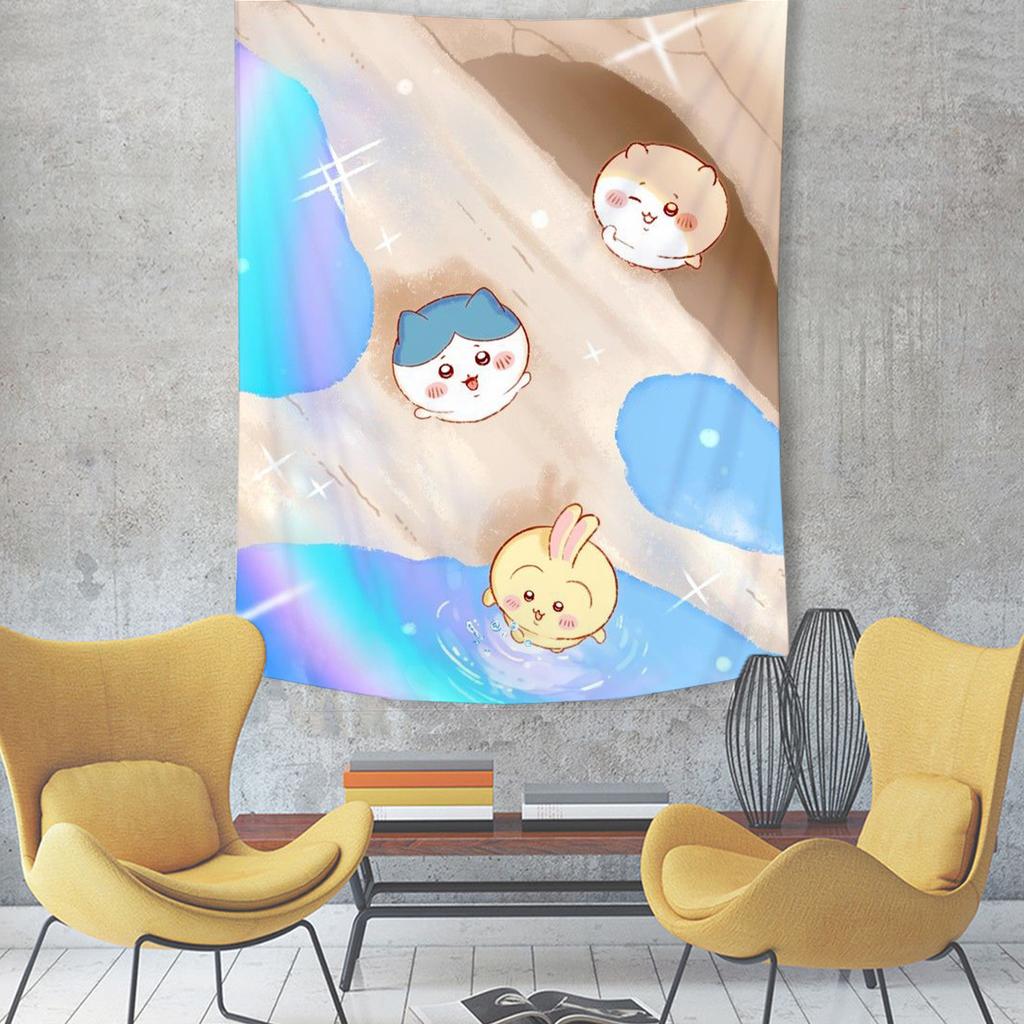 Japanese Anime Usagi Kawaii Hachiware Cute Chiikawa Cartoon Tapestry Room Decoration Home Decor Bedroom Wall Hanging Fabric