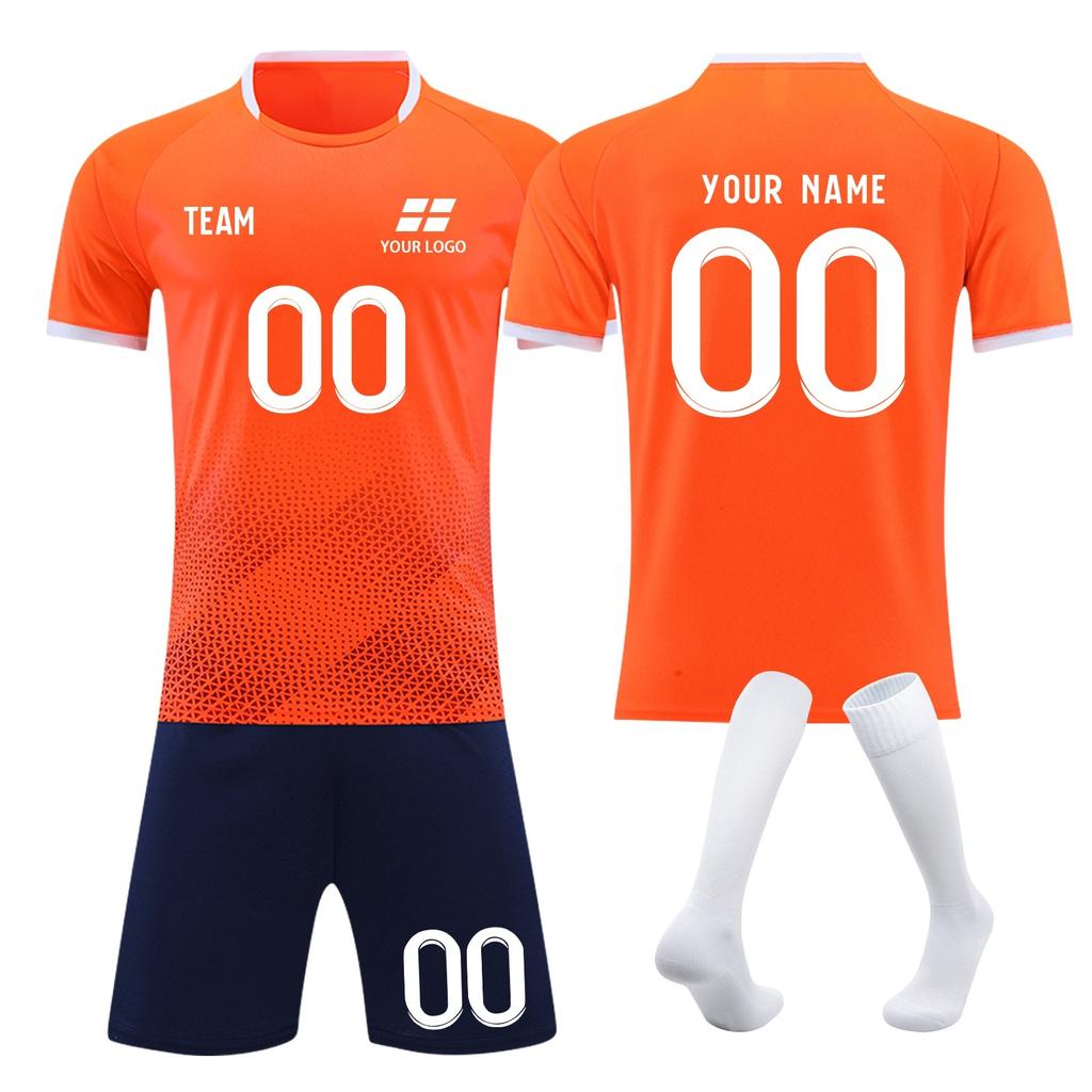Customizable Soccer Uniform Set with Short Sleeve Jersey and Shorts Personalized Number Team Fabric